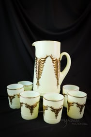 7 pc Heisey Victorian Uranium Gilt Custard Water Set