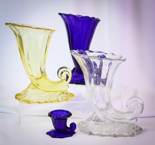 4 pc Lot Heisey "Warwick" Glass Cornucopias