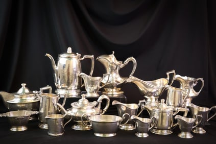 17 pc Lot Hotel Silver Soldered Wares