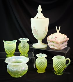 7 pc Lot Fenton Topaz Vaseline Uranium Custard Art Glass