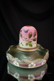Victorian Decorated Webb Burmese Glass Porcelain Fairy Lamp