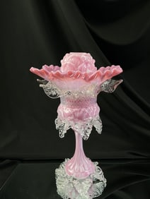 Victorian Pink Cased Glass Pedestal Applied Glass Fairy lamp