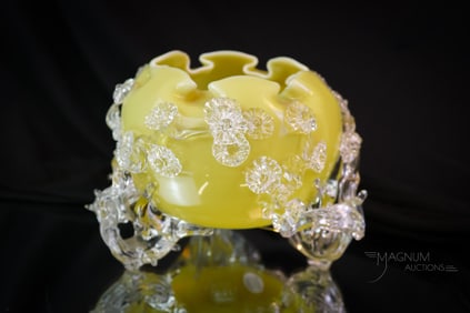 Stevens & Williams Mat-su-Noke Victorian Uranium Glass Rose Bowl