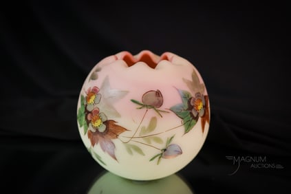 Webb Burmese Decorated Victorian Uranium Glass Rose Bowl