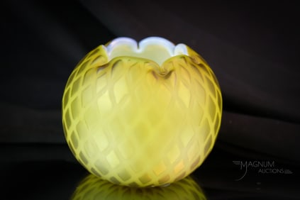 Olive Victorian Mother of Pearl Satin Glass Rose Bowl