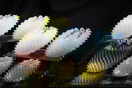 7 pc Lot Victorian Glass Rose Bowls Mother of Pearl & Plated