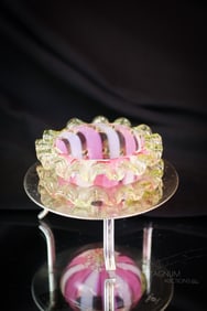 English Silverplate & Ribbon Stripe Vaseline Uranium Art Glass Open Salt