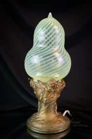 Vaseline Uranium Opalescent Glass Bosom & Cherub Lamp