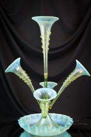 Victorian Aqua Opalescent Vaseline Uranium Glass Antique 21" Epergne