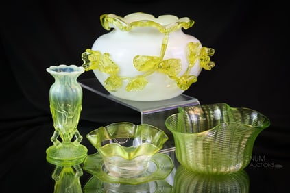 5 pc Lot Victorian Vaseline Uranium Art Glass & More