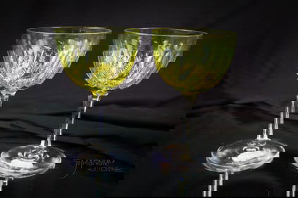 2 pc Lot Vaseline Uranium Cut Glass Cocktail Stems