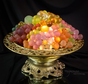 Large Antique Czechoslovakia Uranium Vaseline & More Glass Fruit Lamp