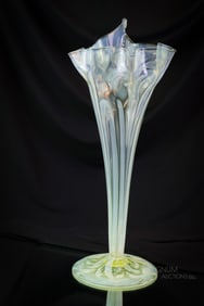 17" Walsh Vaseline Uranium Victorian Opalescent Glass Jack in the Pulpit Vase