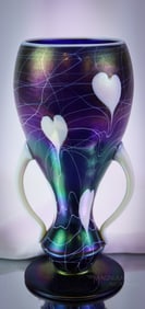 Imperial Freehand Electric Blue Heart & Vine handled Art Glass Vase