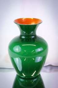 Imperial Freehand Lead Lustre Emerald Green Cased Iridescent Art Glass Vase