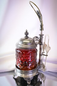 Rare Pairpoint Silverplate Mt. Washington Hobnail Victorian Mechanical Pickle Castor