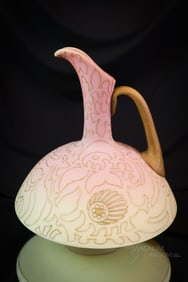 Mt. Washington Victorian Burmese Uranium Glass Decorated 10" Ewer