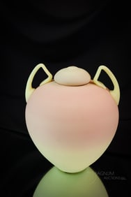 Mt. Washington Victorian Uranium Burmese Art Glass Temple Jar