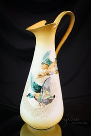 Pairpoint Limoges Porcelain Hand Painted Guba Ducks 12 1/2" Ewer