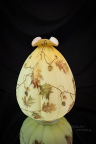 Mt. Washington Victorian Crown Milano Art Glass Oak Leaf & Acorn Vase