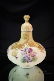 Mt. Washington Crown Milano Violets Art Glass Temple Jar