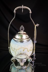 Tufts Silverplate Victorian  Mt. Washington Crown Milano Glass Pickle Castor