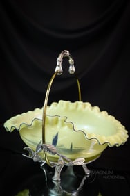 Mt. Washington Delft Uranium Burmese Glass Meriden Silverplate Brides Bowl basket