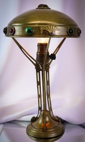 Antique Art Nouveau Sessionist Jeweled Brass lamp