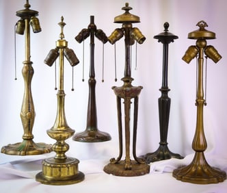 6 pc Lot Antique Table Lamp Bases Handel & More