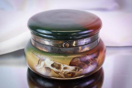 Signed Handel Ware Hunting Dogs Hinged Jar