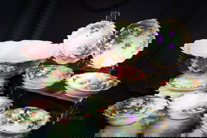 9 pc JPL France Limoges Hand Painted Porcelain Berry Set