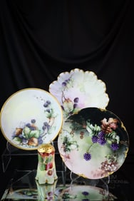 4 pc Lot Hand Painted Porcelain with Blackberries Haviland Rosenthal & More