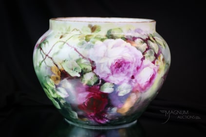 D & Co. France Pink & Yellow Rose Hand Painted Porcelain Jardinere