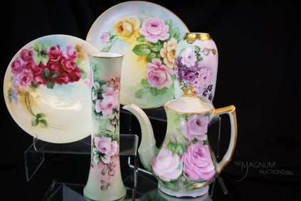 5 pc Lot Rose Hand Painted Porcelana