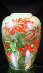 Unmarked Belleek Christmas Poinsettia Hand Painted Porcelain 11 1/4" Vase