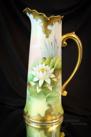 15" JPL France Limoges Hand Painted Porcelain Tankard Pitcher