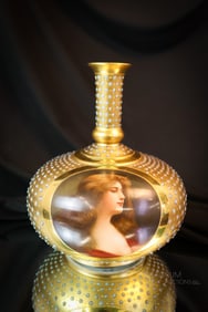 Marked Royal Vienna "Reflection" Cobalt & Gold Portrait Vase