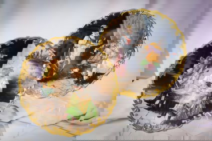 2 pc Lot Limoges Dubois Hand Painted Porcelain Chargers Plaques