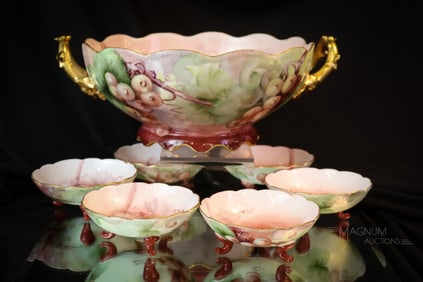 7 pc Hand Painted Porcelain Limoges Bavaria Grapes & Gold Berry Set