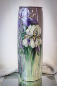 16" Hand Painted Porcelain Bearded Iris Vase