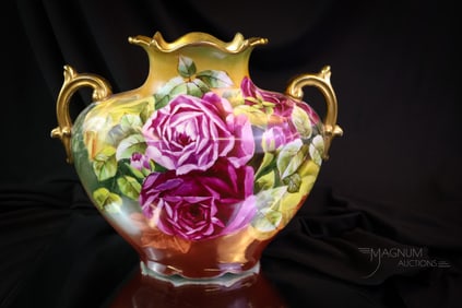 JPL France Limoges Hand Painted Porcelain Roses Vase