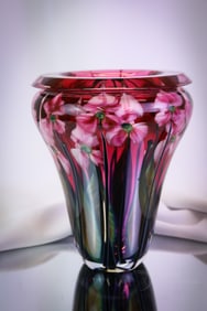 Signed Lotton 1995 Multiflora Paperweight Art Glass Vase