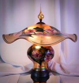 Signed Charles Lotton 1999 Multiflora Art Glass Table lamp