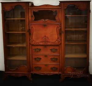 Antique Victorian Drop Front Oak Secretary Bookcase