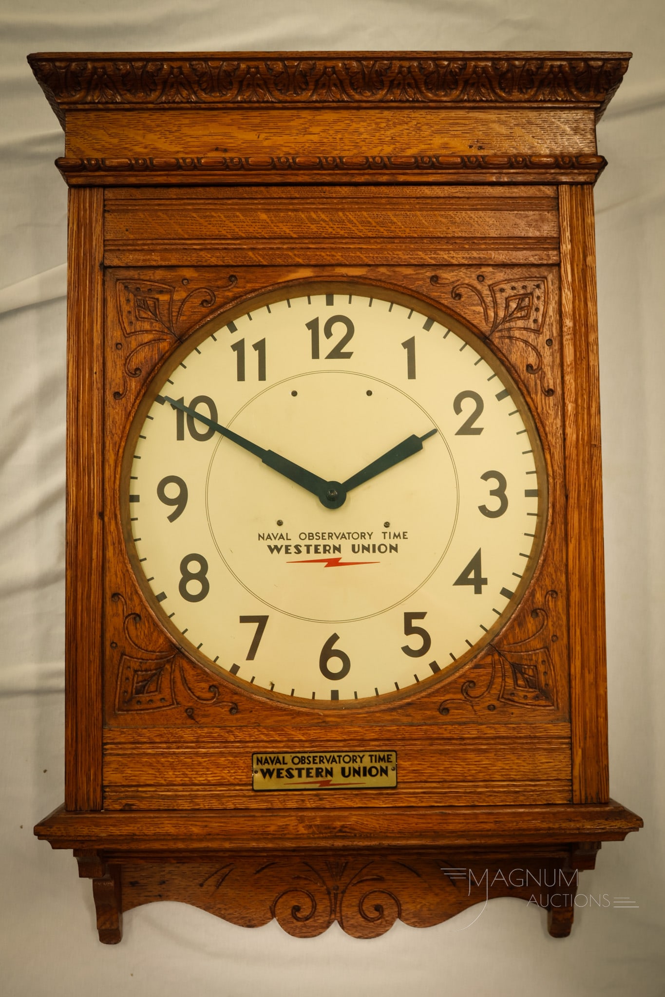 Western Union Naval Observatory 31" Oak Case Antique Clock: A wonderful find! This is a Western Union Naval Observatory oak case clock. This super find is complete with the key and was told to be in working order, but it is untested. The case measures a whoppi