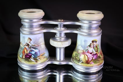 LeMaire French Enameled Opera Glasses ca. 1900 Mother of Pearl