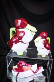 3 pc Art Deco Duck Themed Haviland Limoges French Porcelain Tea Set