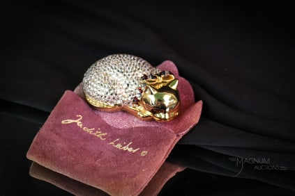 Judith Lieber Jeweled Cat Pill Box with Orignal Bag
