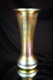L.C. Tiffany Gold favrile Iridescent Art Glass Chevron Vase