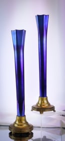 Pair Blue Favrile Iridescent Art Glass 16" Vases